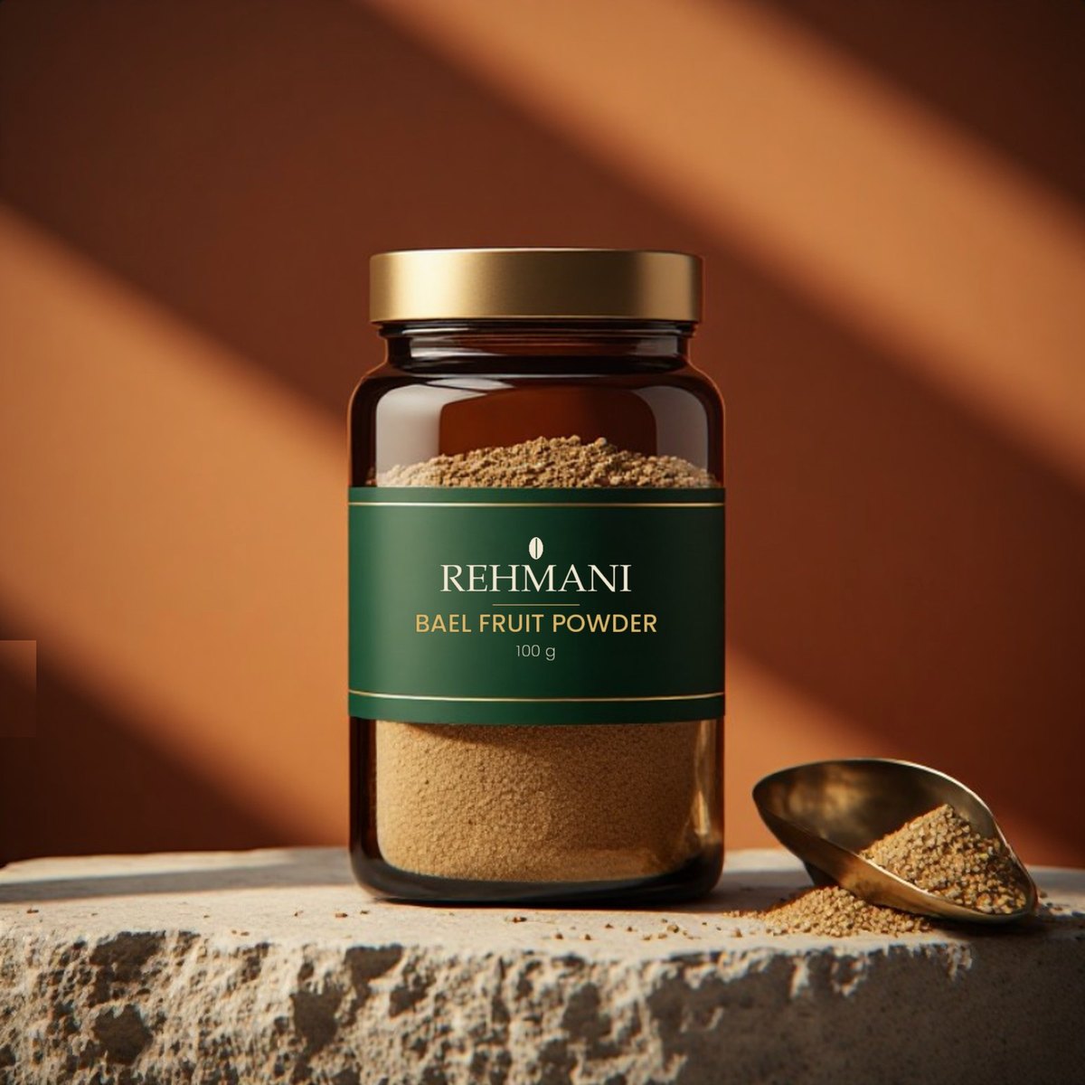 Rehmani Bael Fruit Powder 100 g in a premium amber glass jar
