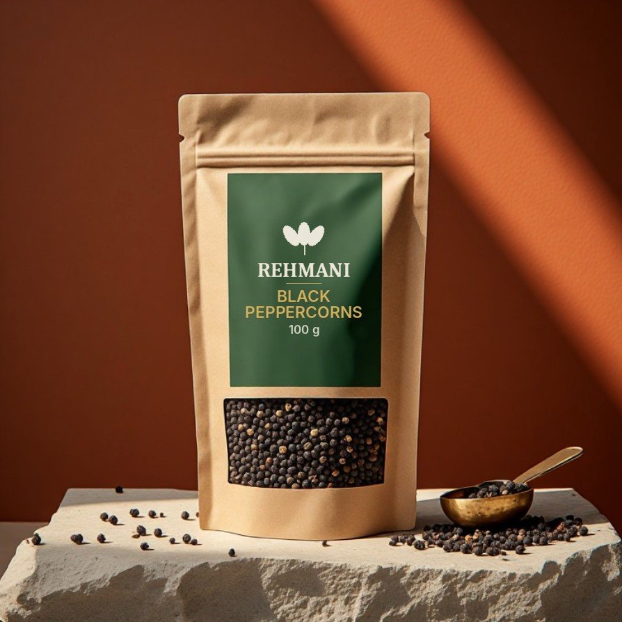Rehmani Black Peppercorns – 100 g kraft pouch