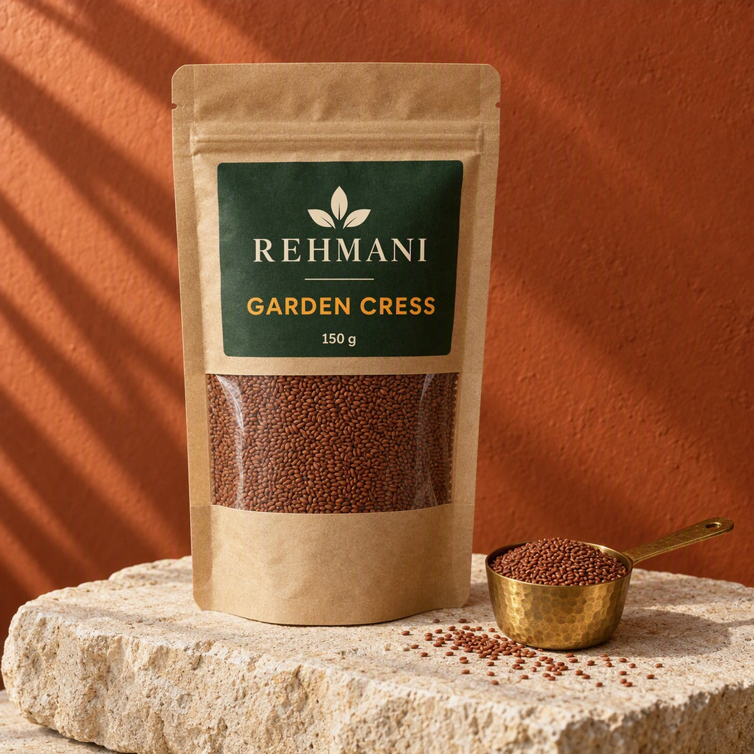 Rehmani Garden Cress Seeds (Haloon) 150 g kraft pouch with brass scoop