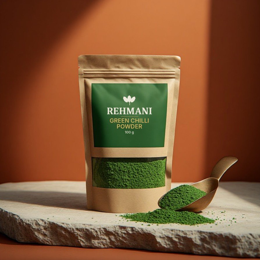 Rehmani Green Chilli Powder – 100 g kraft pouch