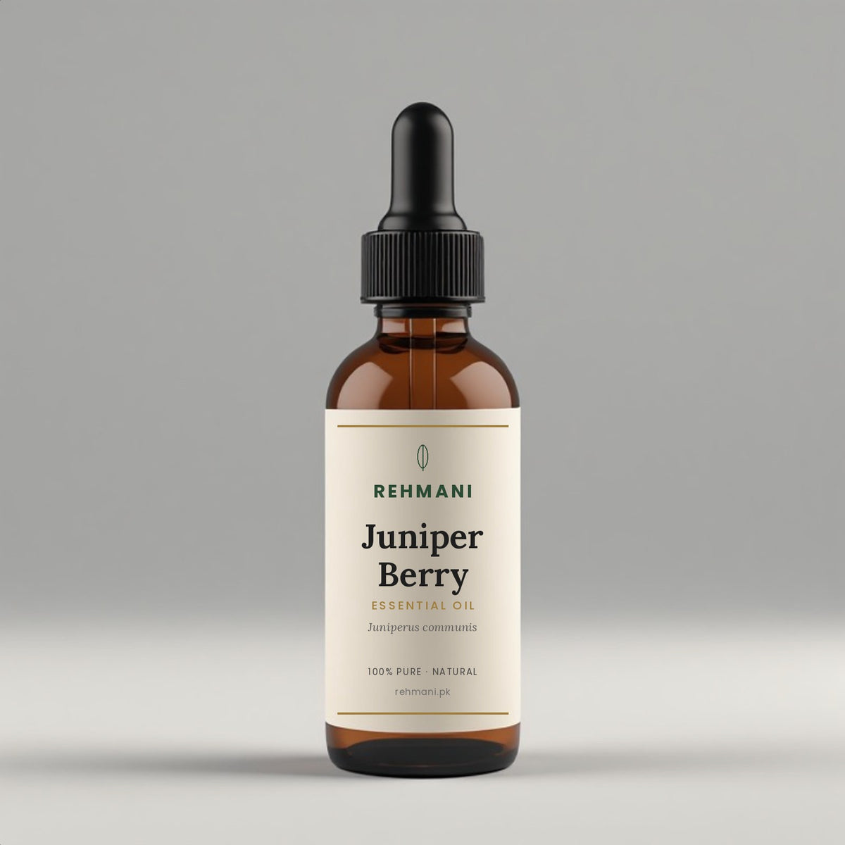 Rehmani Juniper Berry Essential Oil in an amber glass dropper bottle
