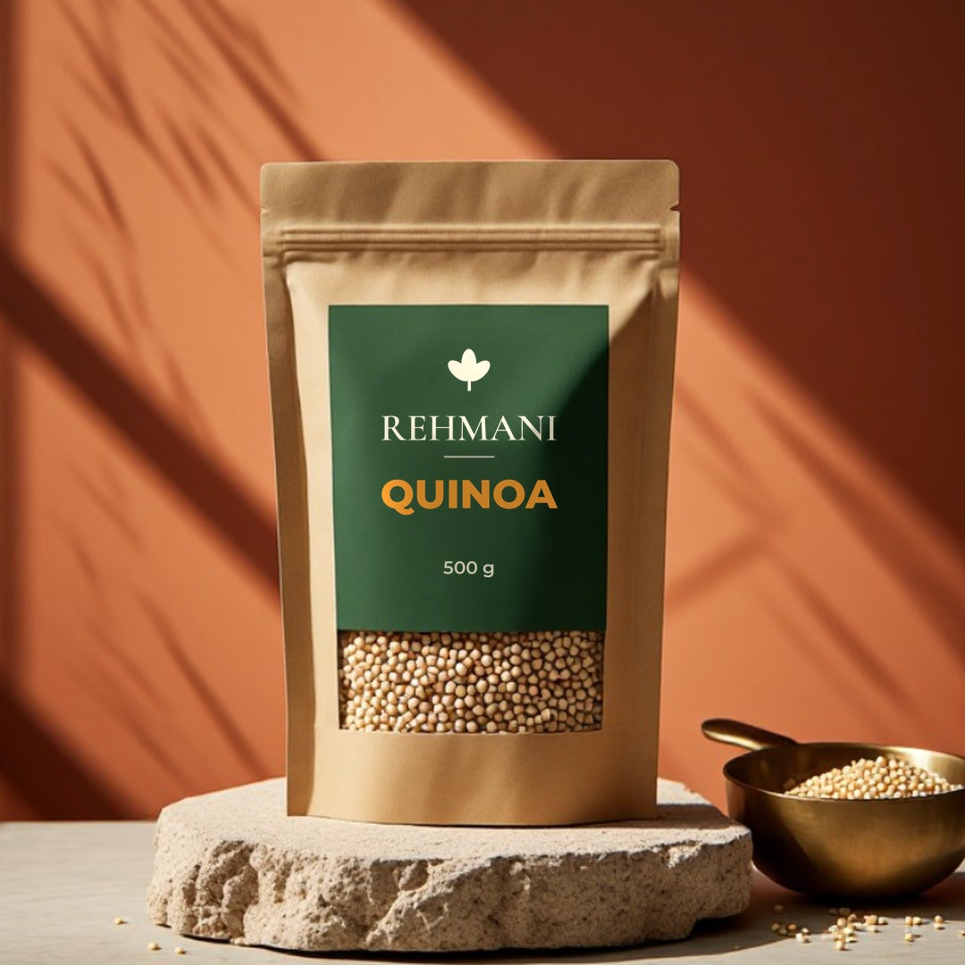 Rehmani Quinoa 500 g kraft pouch with brass scoop