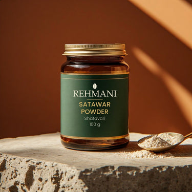 Rehmani Satawar Powder (Shatavari) 100 g in a premium amber glass jar
