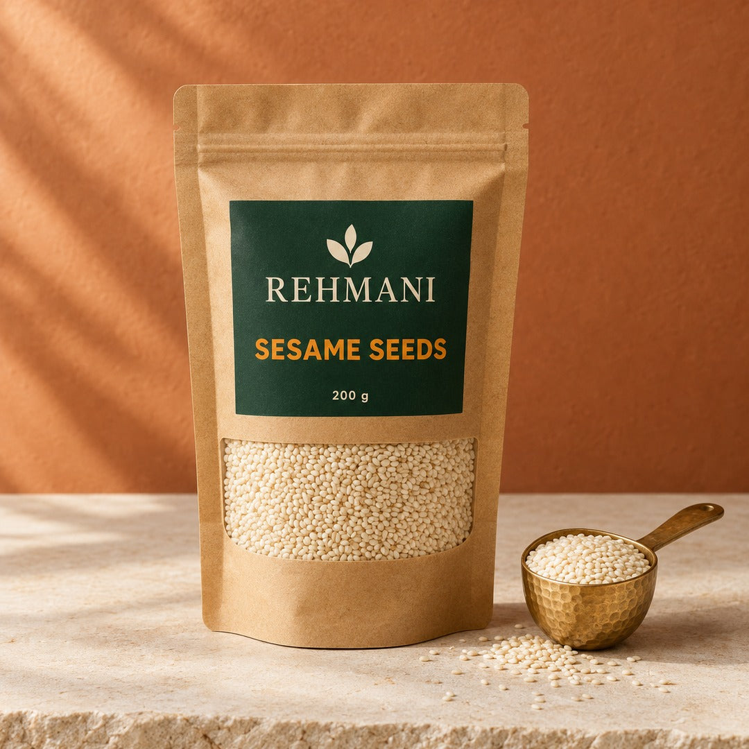 Rehmani Sesame Seeds (Til) 200 g kraft pouch with brass scoop